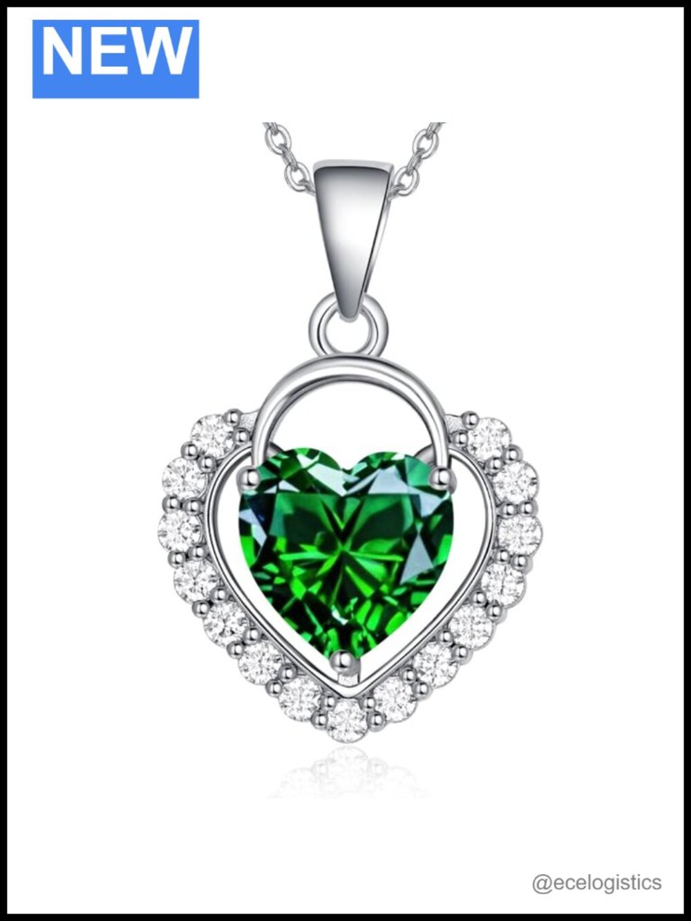 18K White Gold Plated Heart Birthstone CZ Pendant Necklace